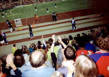 Linford Christie doing a lap of honour at the International Athletics Meeting, DonValley Stadium