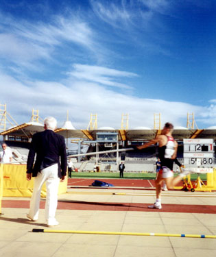 Nick Buckfield on the runway for an attempt at a British Record of 5m 70, Mens Pole Vault, McDonalds Games Athletics Meeting, DonValley Stadium