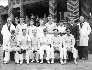 English Steel Corporation cricket team outside the Sports Pavilion