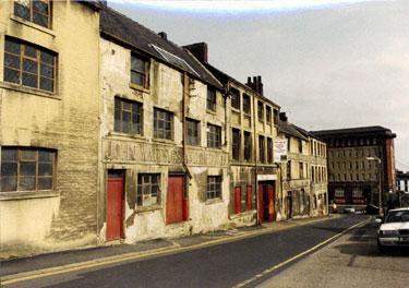 Former premises of John Watts (Sheffield and London) Ltd., cutlery manufacturers, Lambert Works, Lambert Street looking towards the former 'The Hostel', also known as Tudor House, West Bar
