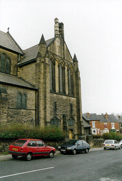 St. Peter's Church, Machon Bank with housing on Empire Road in the background