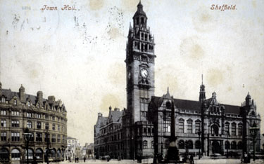 Town Hall and Jubilee Monolith, Town Hall Square with The Albany Hotel (left) looking towards Surrey Street