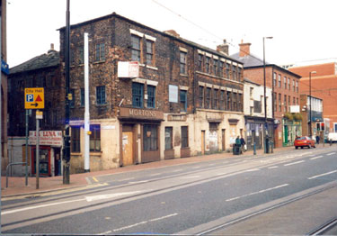 Nos. 100 - 104 Morton Scissors, scissors manufacturers and No. 100 Davidson and Co. (Steel Stamps) Ltd., mark makers, 94, The Saddle public house, West Street and La Luna, Bailey Lane