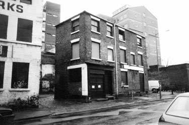 Former premises of Walter Trickett and Co Ltd., Anglo Works (extreme left) and No. 27 Trippet Lane with West Bank Lane between