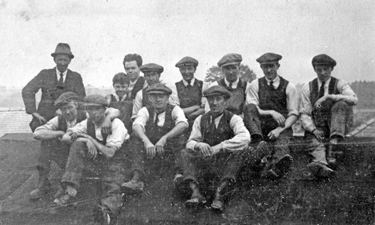 Construction workers building the Brushes Estate showing William Johnson Coulthard from Longtown Cumberland back row 4th from right 