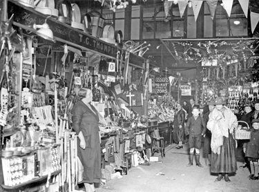 Norfolk Market Hall interior, possibly 1935 Shopping Festival