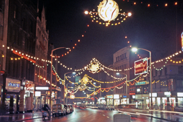Christmas illuminations on Fargate, looking towards High Street