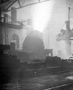 Steel making showing 'blowing' in Bessemer Steel Process