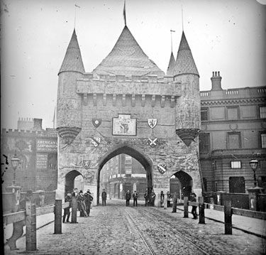 Royal visit of Prince and Princess of Wales (later became King Edward VII and Queen Alexandra). Decorative arch on Lady's Bridge, The Wicker