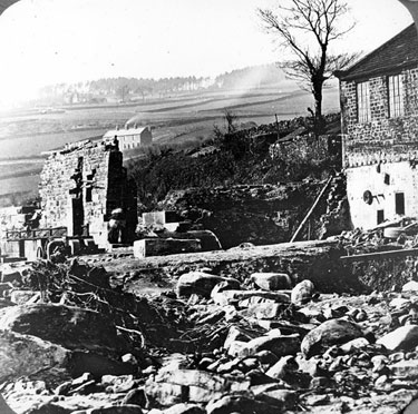 Sheffield Flood. Remains of William I. Horn and Co., scythe and sickle manufacturers, Wisewood Scythe Wheels or Forge, Loxley Valley 	