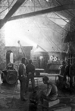 Bessemer blowing, most probably at Sanderson Kayser Ltd., Attercliffe Steel Works, Newhall Road