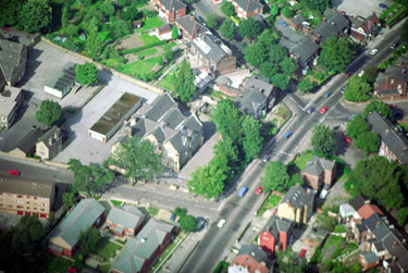 Aerial view of Firs Hill School, Orphanage Road. Barnsley Road, right. Firshill Avenue, top, centre
