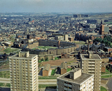 Elevated view from University of Sheffield Arts Tower of Netherthorpe Flats and Edward Street Flats
