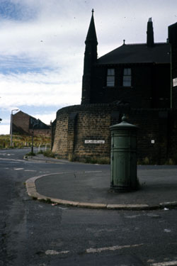 Electricity distribution column at the junction of Grimesthorpe Road (left) and Earl Marshall Road with Grimesthorpe School in the background