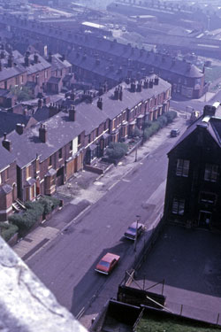 Elevated view of Lyons Street looking towards Petre Street from All Saints C. of E. Church, Burngreave