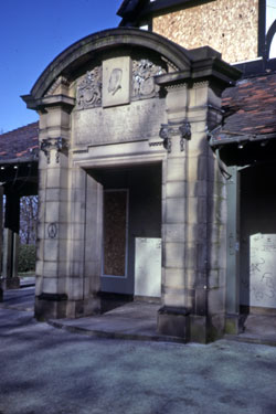 Doorway of the pavilion, Norfolk Park with the carved image of the 15th Duke of Norfolk