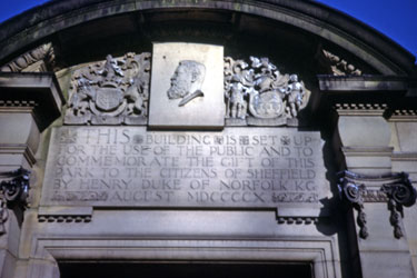 Carved inscription and image of the 15th Duke of Norfolk, Doorway of the Pavilion, Norfolk Park  