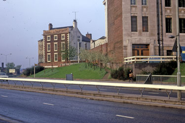 Leader House (left) and Central Library (right), Surrey Street from Arundel Gate