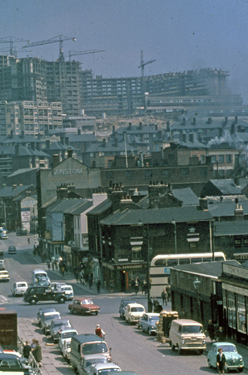 Elevated view of Broad Street looking towards Hyde Park Flats under construction 