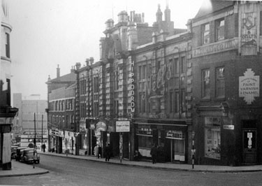 Cambridge Street towards Moorhead, No. 44 R. J. Stokes and Co. Ltd., paint manufacturers and No 52, Nell's Bar and The Hippodrome