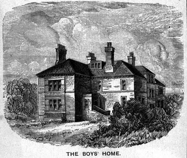 Sheffield Orphan Homes, 'The Boys' Home', Lydgate Lane, Crookes. Founded 1848 by Mrs Hoole, who secured a field of 3 acres in the village of Crookes, where 2 homes were built, each for a matron and 20 children. A 3rd home was built in 1886