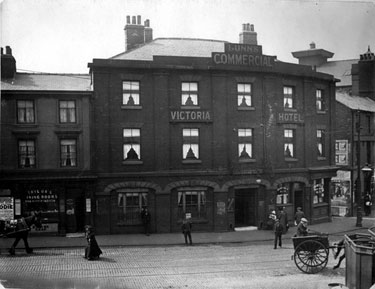 Victoria Hotel, 1913 - 14, corner of Furnival Road (left) and Exchange Lane (right), Nos. 17 - 21 Furnival Road, Albert Taylor's Dining Rooms