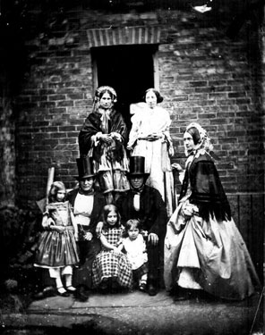 Hayball family, from a Collodian negative by Arthur Hayball, photographed on the backsteps of 50 (later 112) Hanover Street (one of the earliest Sheffield photographs)