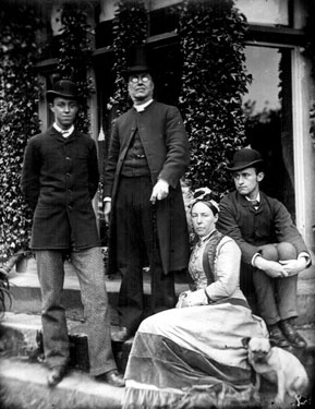 Rev. George Sandford and family outside Ecclesall Vicarage, Ringinglow Road
