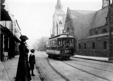 South Road, Walkley looking towards Tram No. 160 and St. Mary C. of E. Church