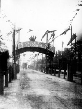 Decorative arch on route to Norfolk Park via South Street and Broad Street, for the royal visit of Queen Victoria
