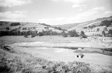 Remains of Derwent Hall and St. James and St. John's, Derwent village, later submerged under Ladybower Reservoir