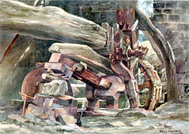 Christmas Card from The Davy United Group of the Top Forge (or Upper Forge), Wortley Ironworks, Wortley from an original painting by Arthur Bell-Foster