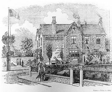 Victoria Park Hotel, junction of Clarkehouse Road and Southbourne Road. Later occupied as a private residence by Samuel Osborn and renamed Rutledge House.