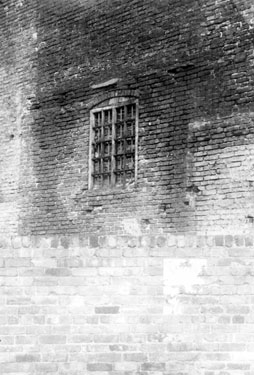 Gable end of former Scotland Street Gaol, showing grill window.