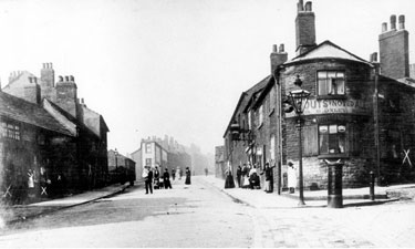 Barrel Inn, corner of Rock Street and Pyebank (left), showing property marked with a cross for demolition for Railway widening