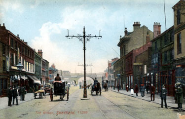 Streetscene in the Wicker showing No. 26, Thomas Nixon and Sons, pawnbroker (extreme right), No. 28 Crown Inn (right)