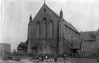 St. Bartholomew's, Church, Attercliffe Common, Carbrook. The first stone was laid by the Archbishop Thompson, 21st April, 1890. Consecrated October 14th, 1891 by the Archbishop Maclagan