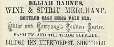 Elijah Barnes, wine and spirit merchant, Bridge Inn, Hereford Street
