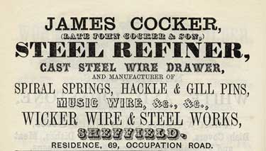 James Cocker, wire manufacturer, Wicker Wire and Steel Works, Blonk Street