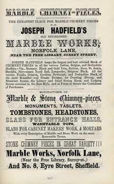 Joseph Hadfield, marble chimney piece manufacturer etc., Marble Works, Norfolk Lane
