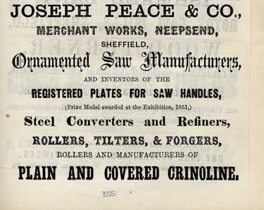 Joseph Peace and Co., saw manufacturer, steel convertors and refiners, Merchant Works, Neepsend Lane, Neepsend