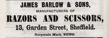 James Barlow and Sons, razor and scissor manufacturer, No. 13 Garden Street