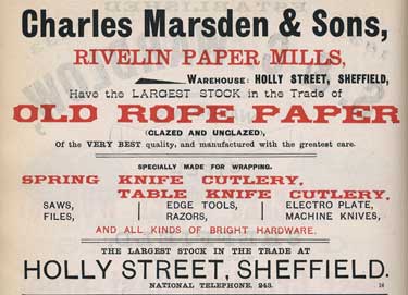 Charles Marsden and Sons, Rivelin Paper Mills, warehouse, Holly Street