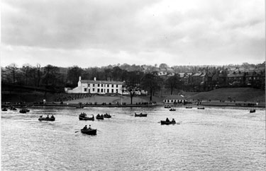 Crookes Valley Park boating lake with Dam House in the background
