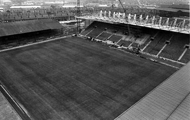 Elevated view of new South Stand under construction, Sheffield United FC., Bramall Lane Football Ground  