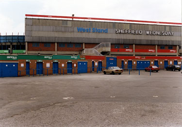 Sheffield Wednesday F.C., West Stand, Leppings Lane entrance, Hillsborough Football Ground, decorated for the European Football Championships (Euro 96)