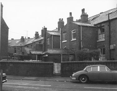 Back of houses on Wolseley Road as seen from Gamston / Harwell Road
