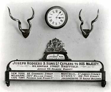 Trade mark and royal warrant of Joseph Rodgers and Sons Ltd., cutlery manufacturers