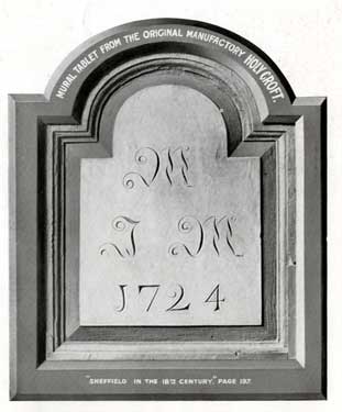 Mural tablet which appeared above the door of premises which belonged to John Rodgers in Hawley Croft