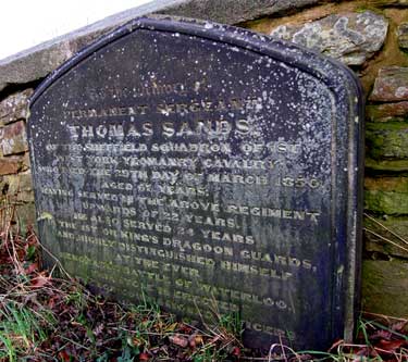 Gravestone of Permanent Sergeant Thomas Sands (died 1850), veteran of the Battle of Waterloo, Sheffield General Cemetery
